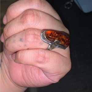 Large amber ring silver